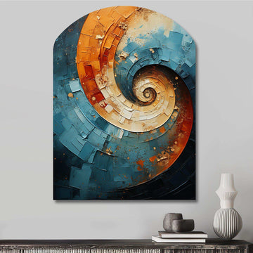 Orange Teal Abstract Spirals I - Asymmetric Metal Wall Art